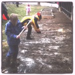 Glenside Garden with Children Raking 