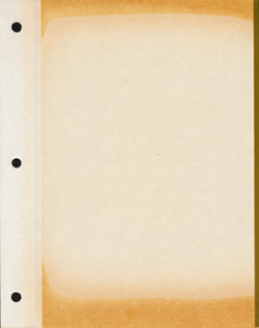Example of an adhesive backed album page showing discoloration due to oxidation and possibly detrimental plastic cover sheet that may damage photos long-term due to their chemical composition
