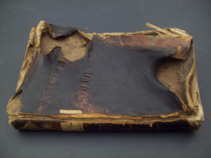 Photograph of a severely water-damaged book